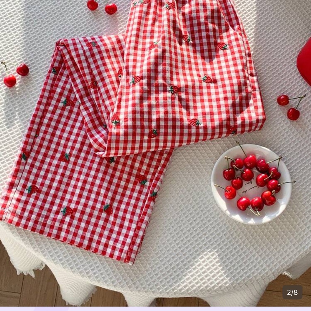 SHEIN Red Gingham Wide Leg Pants